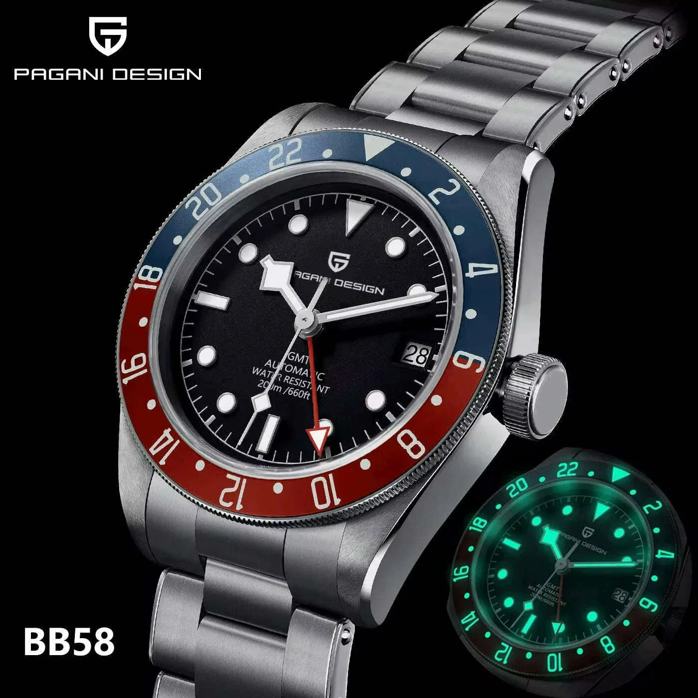 PAGANI DESIGN 2025 BB40 GMT Men's Watches Top Brand Luxury Mechanical Watch AR Sapphire Waterproof Automatic Watch For Men 1706