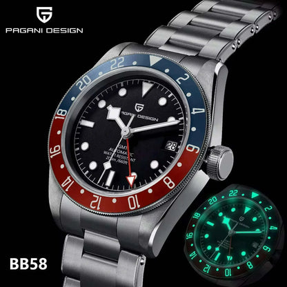 PAGANI DESIGN 2025 BB40 GMT Men's Watches Top Brand Luxury Mechanical Watch AR Sapphire Waterproof Automatic Watch For Men 1706
