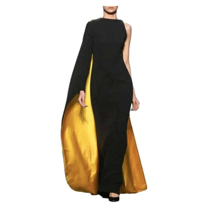 Freeacy 2024 Women's Asymmetric Elegant Evening Dresses Round Neck One-sleeves Slim Fit Maxi Dress Cap Sleeves Party Dress