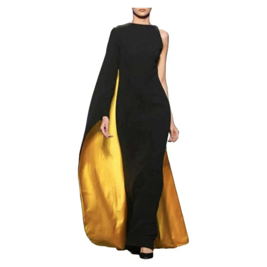 Freeacy 2024 Women's Asymmetric Elegant Evening Dresses Round Neck One-sleeves Slim Fit Maxi Dress Cap Sleeves Party Dress