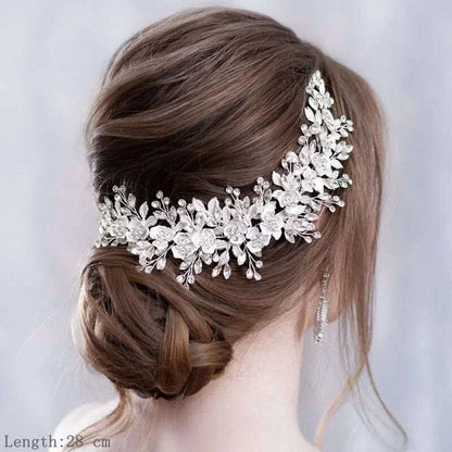 Bridal Hair Accessories Crystal Pearl Headband Tiara Rhinestone Leaf Headband Hairband For Women Elegant Princess Headwear