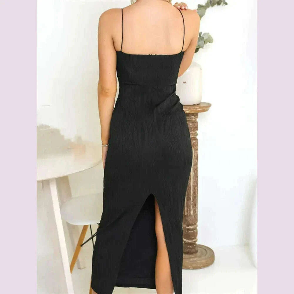 Sexy Women Long Dress Ruched Sleeveless Slim Solid Summer Party Back Split Dress Clubwear Female Vestido Outfits