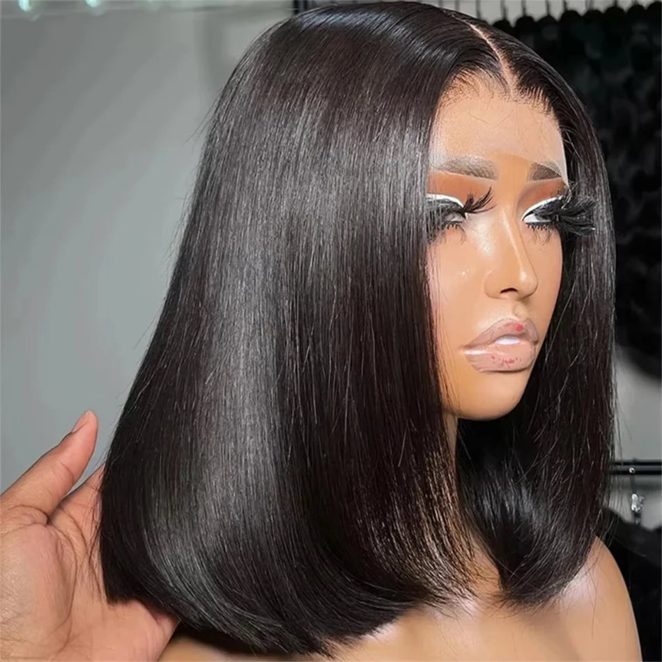 Short Bob Wig Straight Human Hair Wigs 13x4 Transparent Lace Frontal Wig Pre Plucked  Virgin Human Hair Lace Closure Wig 180%