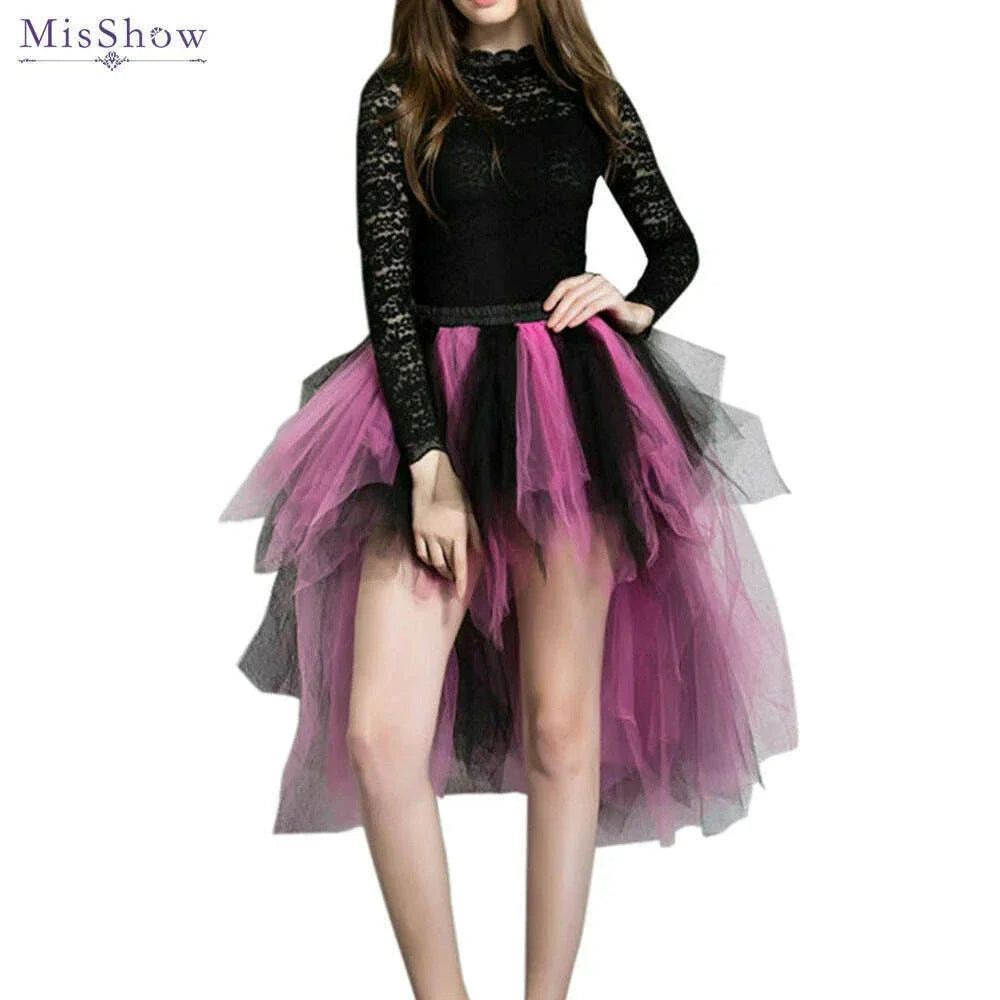 MisShow Rainbow High Low Skirts Tie Dye Tulle Tutu Skirt Bustle Petticoat Clubwear Fancy Dance Carnival Dress