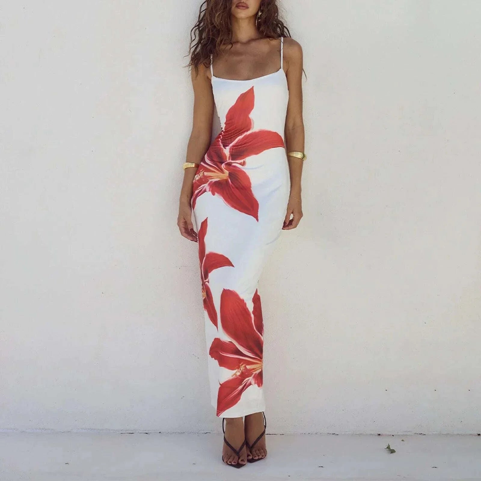 Women Cocktail Bodycon Dress  Split Bodycon Party Floral Print Spaghetti Strap Dresses Sexy Female Summer Outfits Streetwear