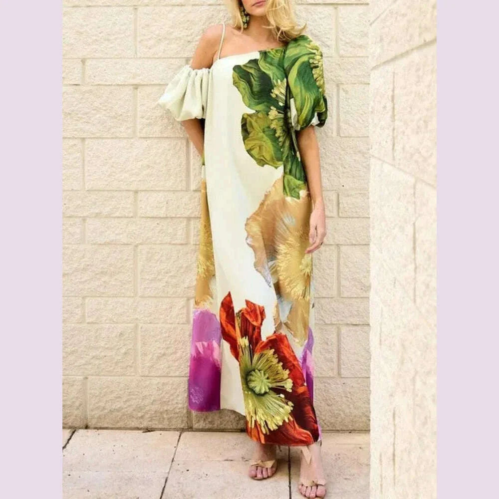 Yeezzi Women's Dress 2025 New Summer Floral Print One-shoulder Elegant Party Evening Maxi Dresses Fashion Vacation Beach Dress