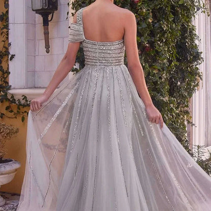 Customized Floor Length A-Line Strapless Off the Shoulder Organza Evening Dress Sleeveless Crystal Celebrity Gowns Delicate and