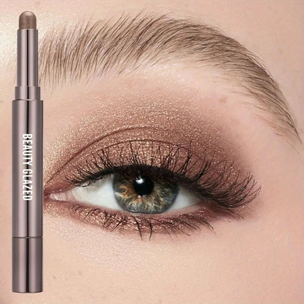 BEAUTY GLAZED 10 Colors Eyeshadow Stick Long-lasting Waterproof Eyeshadow Pen with Double Head Brush Matte and Shimmer Shade