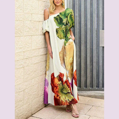 Yeezzi Women's Dress 2025 New Summer Floral Print One-shoulder Elegant Party Evening Maxi Dresses Fashion Vacation Beach Dress