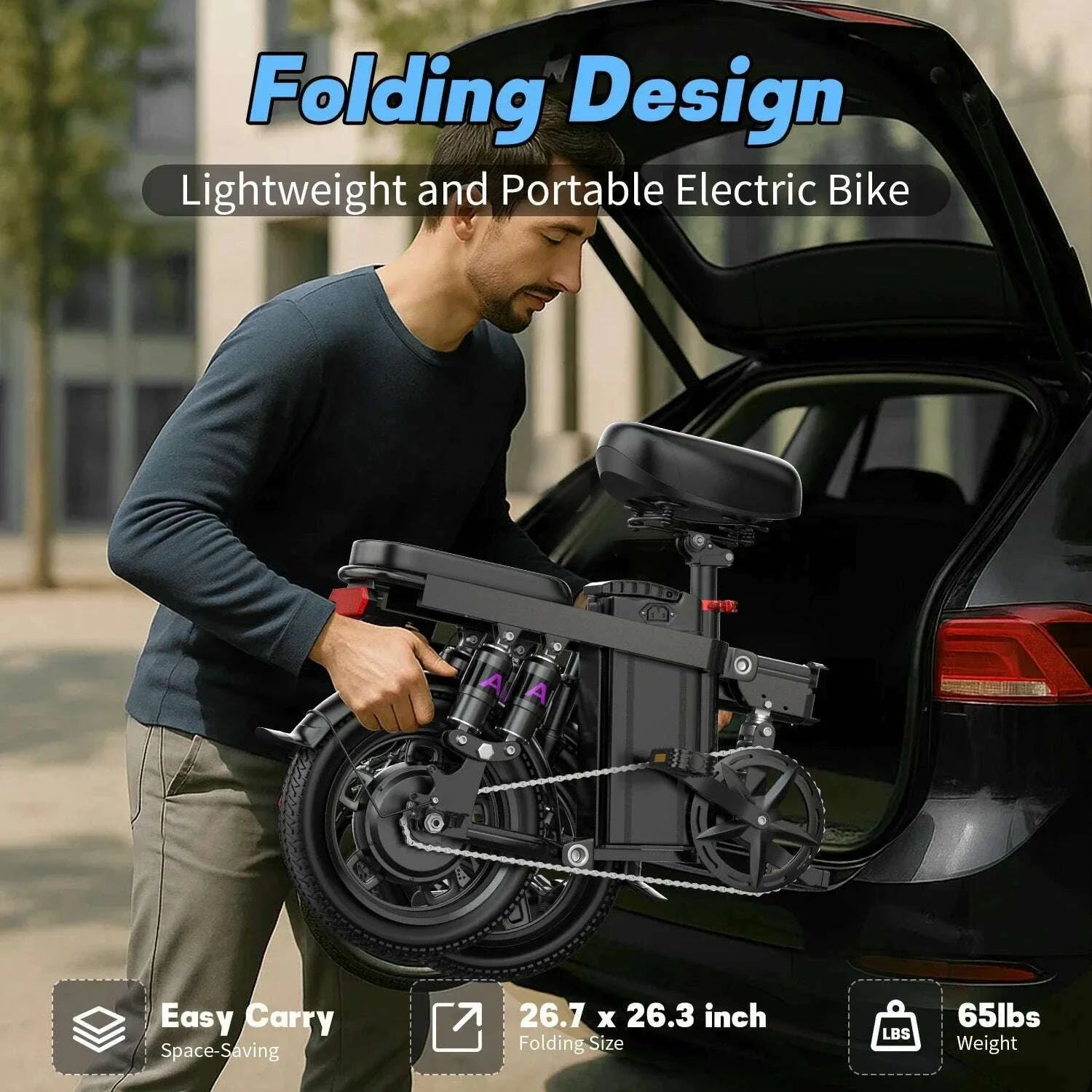 Electric Bike for Adults Teen-Folding Electric Bicycle 750W Peak Motor,20+MPH 35 Miles,Commuter Ebike 48V 15AH Removable Battery