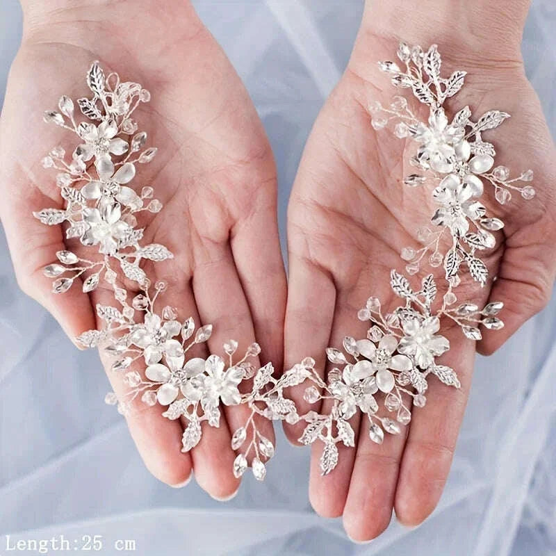 Bridal Hair Accessories Crystal Pearl Headband Tiara Rhinestone Leaf Headband Hairband For Women Elegant Princess Headwear