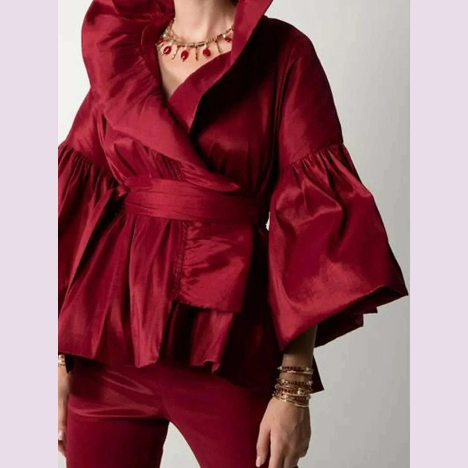Elegant Turn Down Collar Women Blouse Puff Long Sleeve Ruffles Lady Blouse Shirt Women Tops Blouses Shirts Blusas Para Mujer