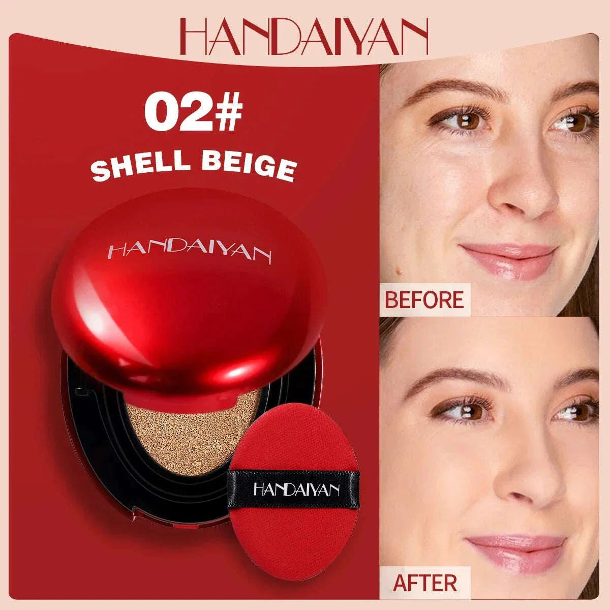 HANDAIYAN 5Color Red Box Concealer Cushion For Easy Application And Long-Lasting Skin Touching Face With Puff For Women's Makeup