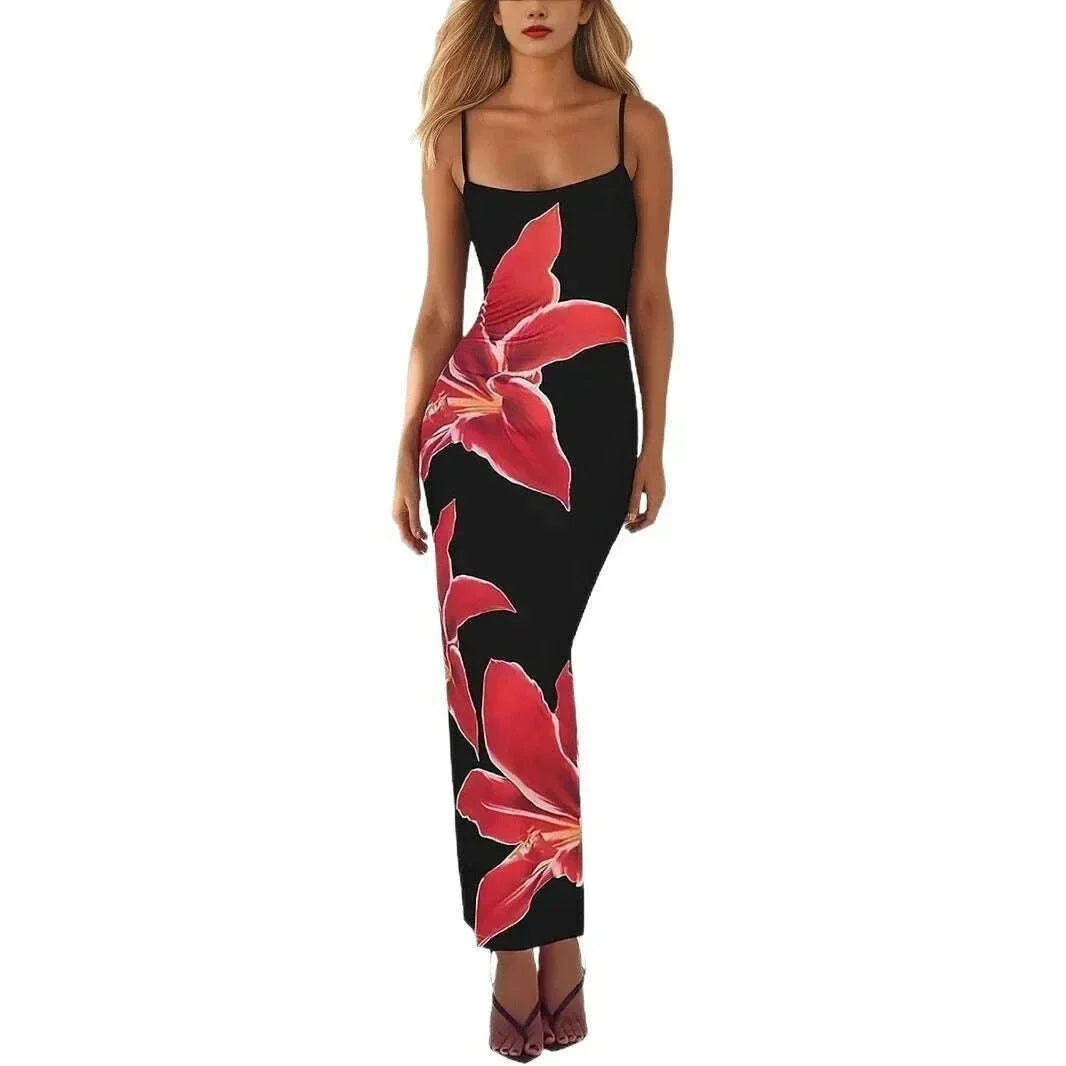 Sexy Tight Floral Print Strapless Dress Spring Summer New Arrival Cross-Border Hot Sale Ins Style Women's Ankle-Length Gown