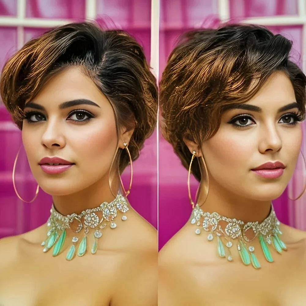 13x4 Lace Front Wig Pixie Cut Wigs Human Hair for Women Transparent Frontal Wig Natural Wave Wig