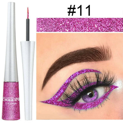Glitter Liquid Eyeliner Pearlescent Diamond Eyeshadow 16 Color Sequins Blue Silver Pink Rose Gold Mini Fine Brush Eyeline Makeup