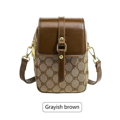 Women's checkered diagonal cross small round bag, retro contrasting flip shoulder bag