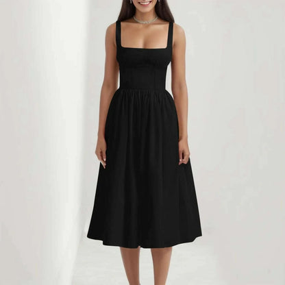 Elegant Square Collar Summer Dresses for Women Sexy Spaghetti Strap Holiday Beach Sundress Corset Bandage Party Long Dress Robe