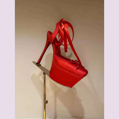 European and American High-heeled Dance Platform Silk Satin Square Bow Sandals  Shoes Women Zapatos Mujer