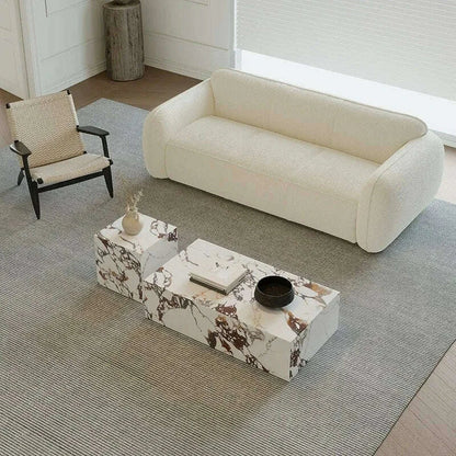 Luxury Stone Coffee Table, Nordic French Retro Design, Compact Corner Table Set for Small Space Living Room, High-End Side Table