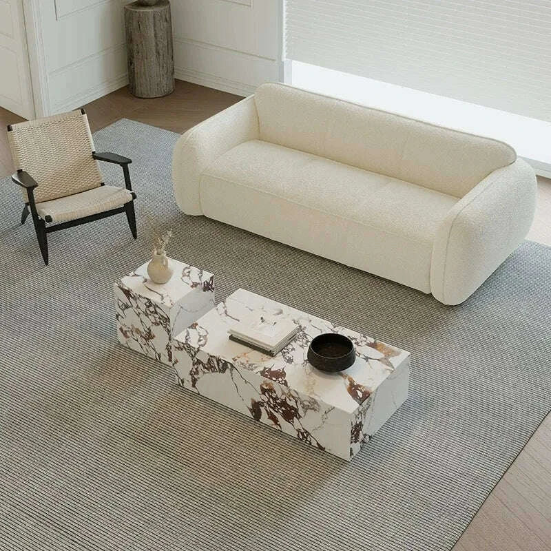 Luxury Stone Coffee Table, Nordic French Retro Design, Compact Corner Table Set for Small Space Living Room, High-End Side Table