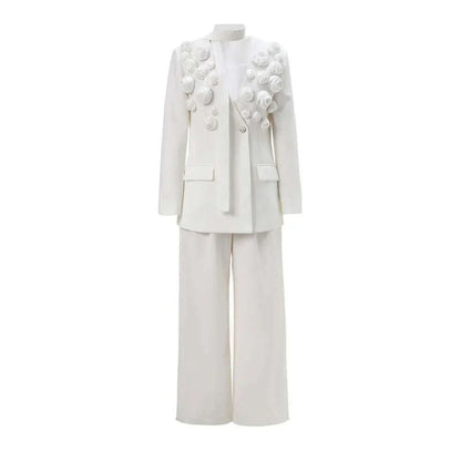 TWOTWINSTYLE Solid Two Piece Set For Women Lapel Long Sleeve Spliced Appliques Coat High Waist Wide Leg Pant Chic Sets Female