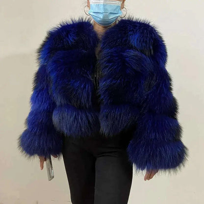 BEIZIRU Real Raccoon Fur Coat Women Winter Long Sleeve Natural Luxury Jackets  Thick  Top