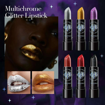 6Colors Glitter Lipstick Waterproof Long Lasting Diamond Pearlescent Metallic Lipstick Black Lipgloss Women Lips Makeup Cosmetic