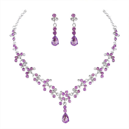 Fashion Crystal Bridal Wedding Jewelry Sets Women Gold Color Rhinestone Necklace Long Earrings Set Dress Accessories Bridesmaids