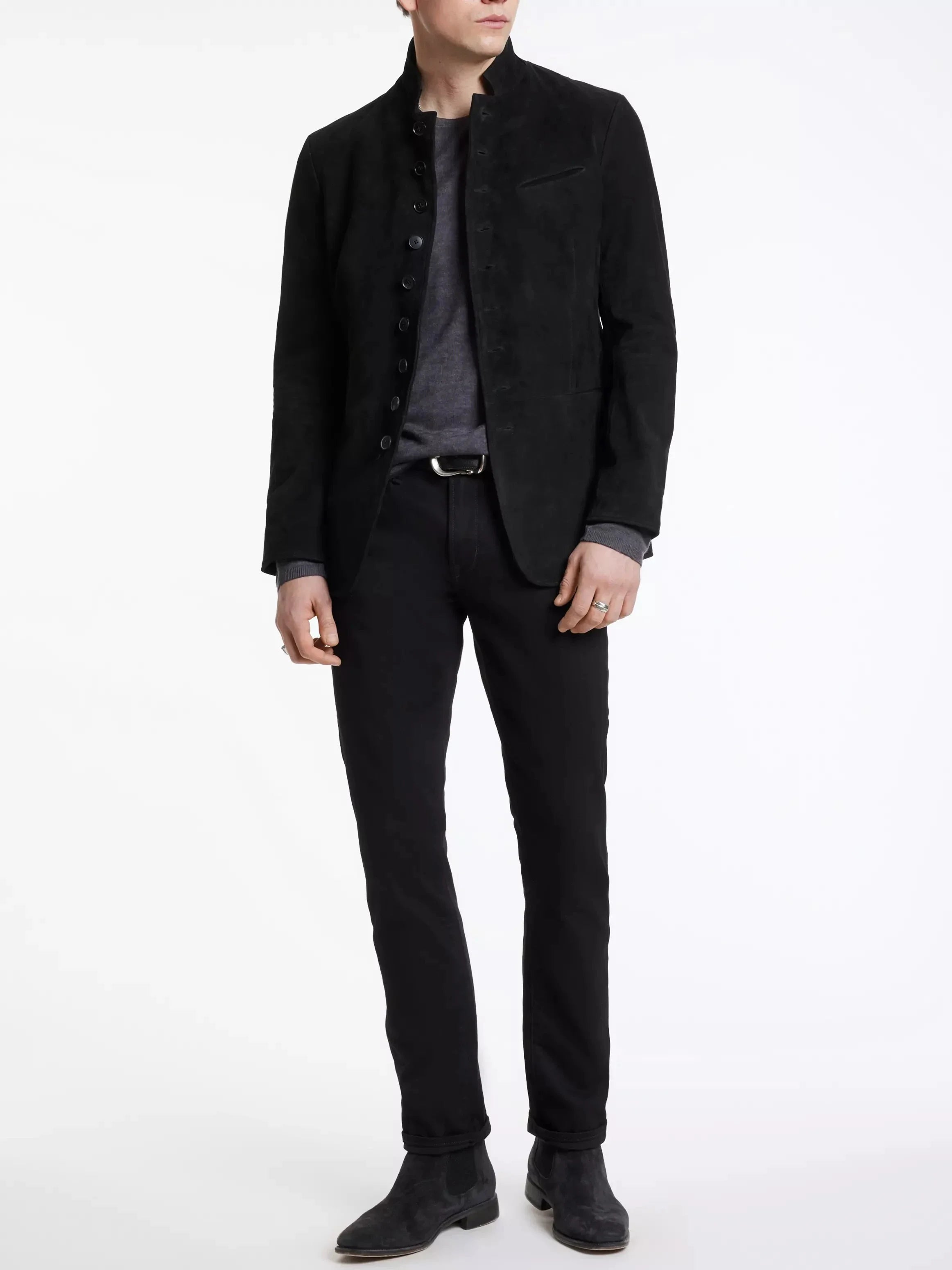 Styling collar edge cuffs multi-button leather suit men's goat suede leather jacket