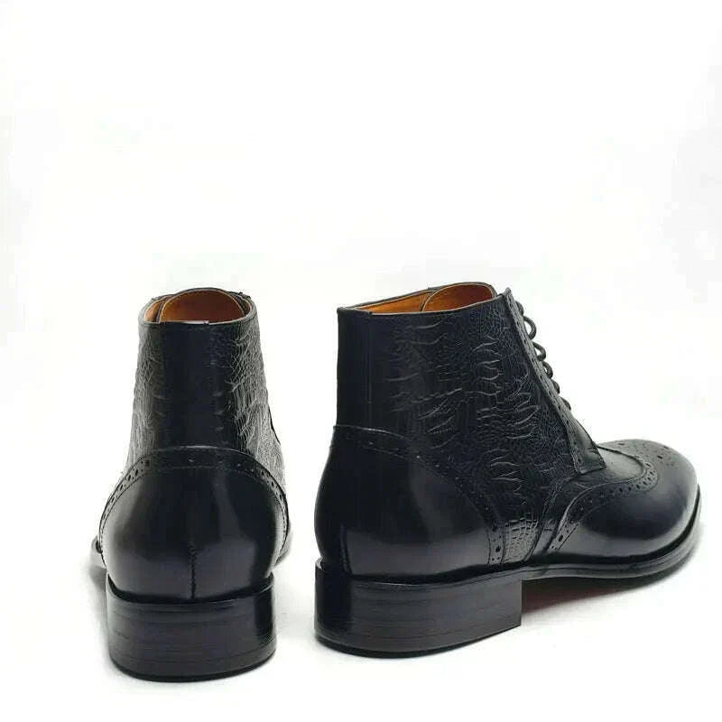 Luxury Genuine Leather Boots Handmade Retro Printing Shoes Men's Lace Up Top Cow Leather Business Casual Trendy Party Warm Boot