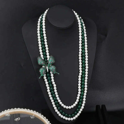 3rows  freshwater pearl white near round 7-8mm &green jade round necklace 80cm