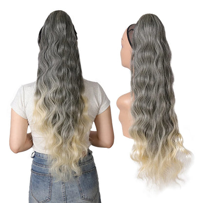 Julianna Synthetic Kanekalon Black Drawstring Water Wave Ponytail Extension Female Curly Wavy Clip In Ponytail Hair Extension