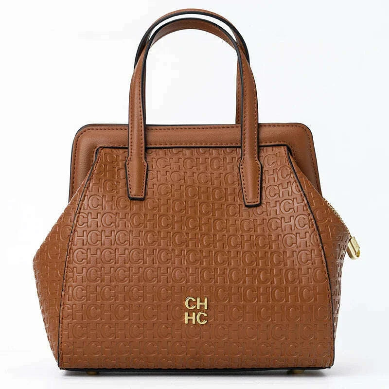 CH Classic Fashion Zipper Design Women's Handbag, Monogram Print, Versatile Solid Color Block Shoulder Bag