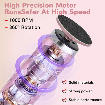 2-in-1 Electric Pedicure Foot Callus Remover Foot Care Electronic Foot Grinder & Replacement Sandpaper Dead Skin Pedicure Tool