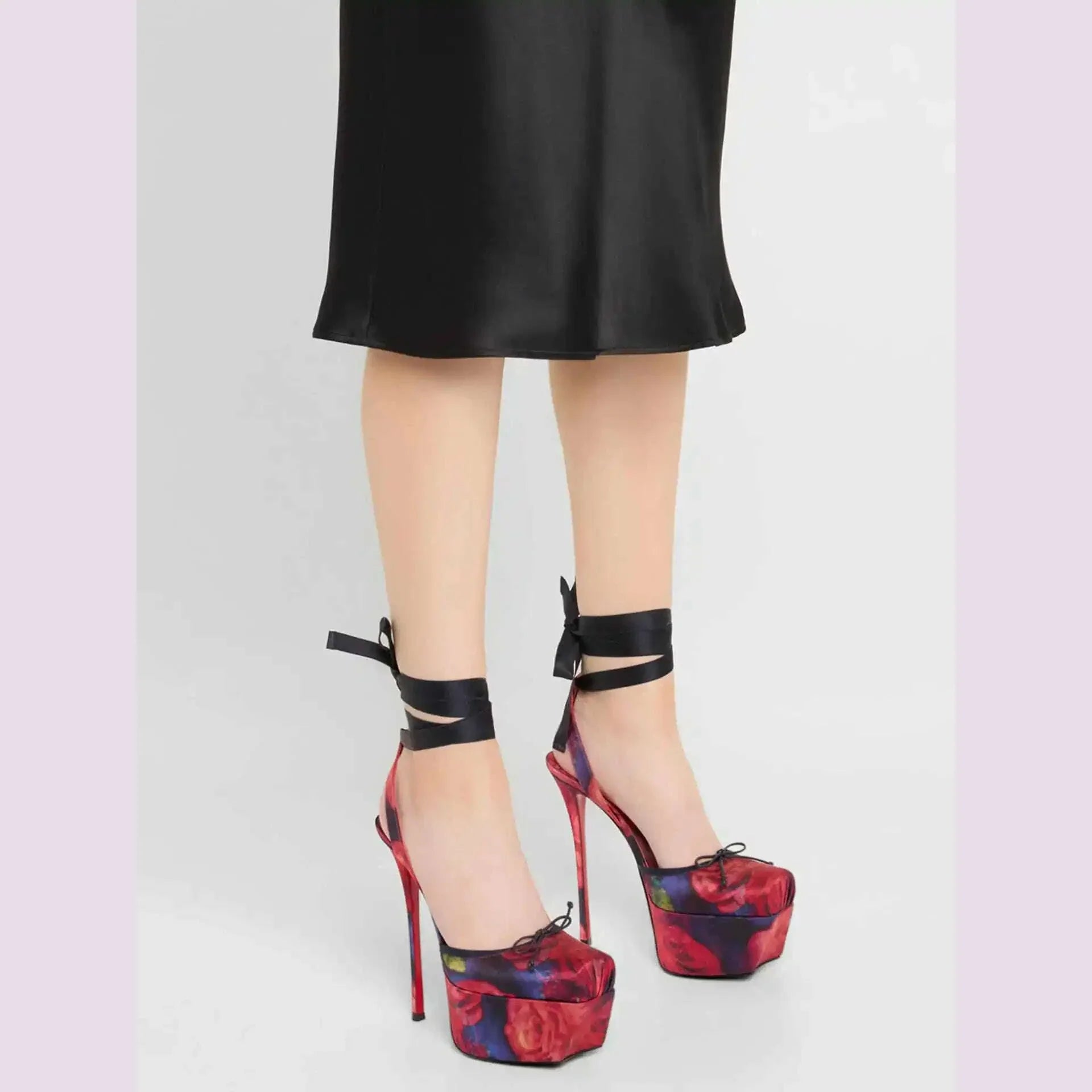 European and American High-heeled Dance Platform Silk Satin Square Bow Sandals  Shoes Women Zapatos Mujer