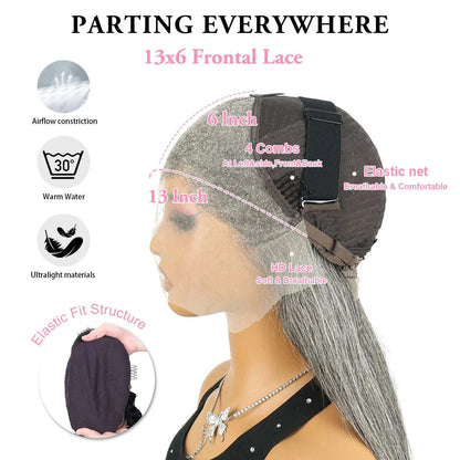 200% Density Silver Grey Straight 13x6 HD Lace Frontal Wigs Human Hair 30 32 Inch Human Hair Wigs Straight Brazilian For Women