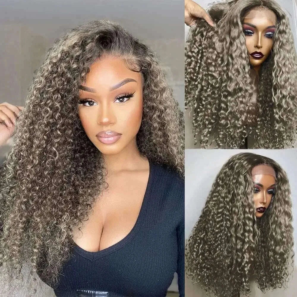 Soft 26Inch Long Glueless Ombre Blond Kinky Curly 180Density Lace Front Wig For Black  Women With Baby Hair Preplucked Daily
