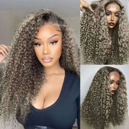Soft 26Inch Long Glueless Ombre Blond Kinky Curly 180Density Lace Front Wig For Black  Women With Baby Hair Preplucked Daily