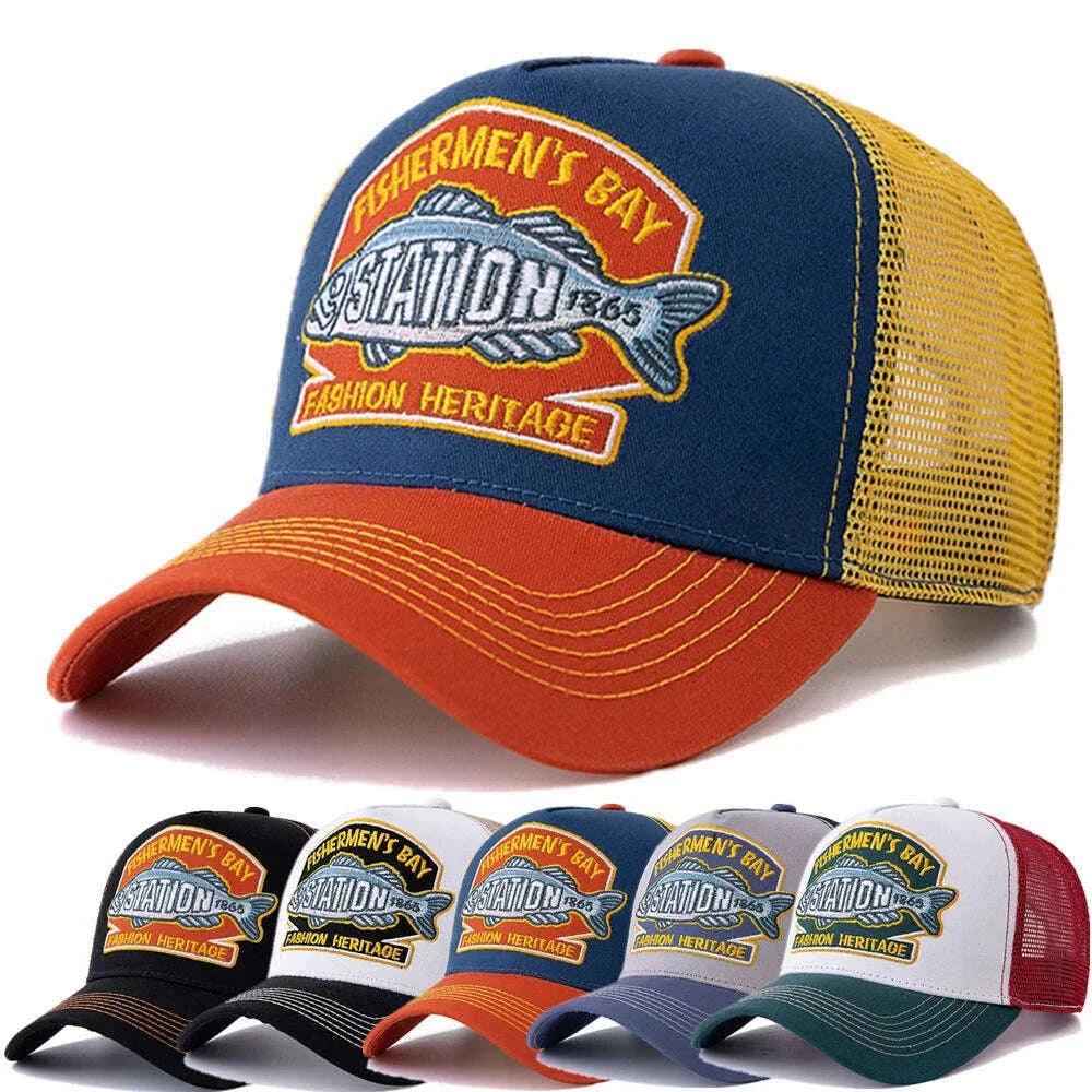 Hot Sale Unisex Summer Fishing Cap Breathable Mesh Trucker Hat Men Women Big Fish Fisherman Sports Snapback Hat Outdoor Cap
