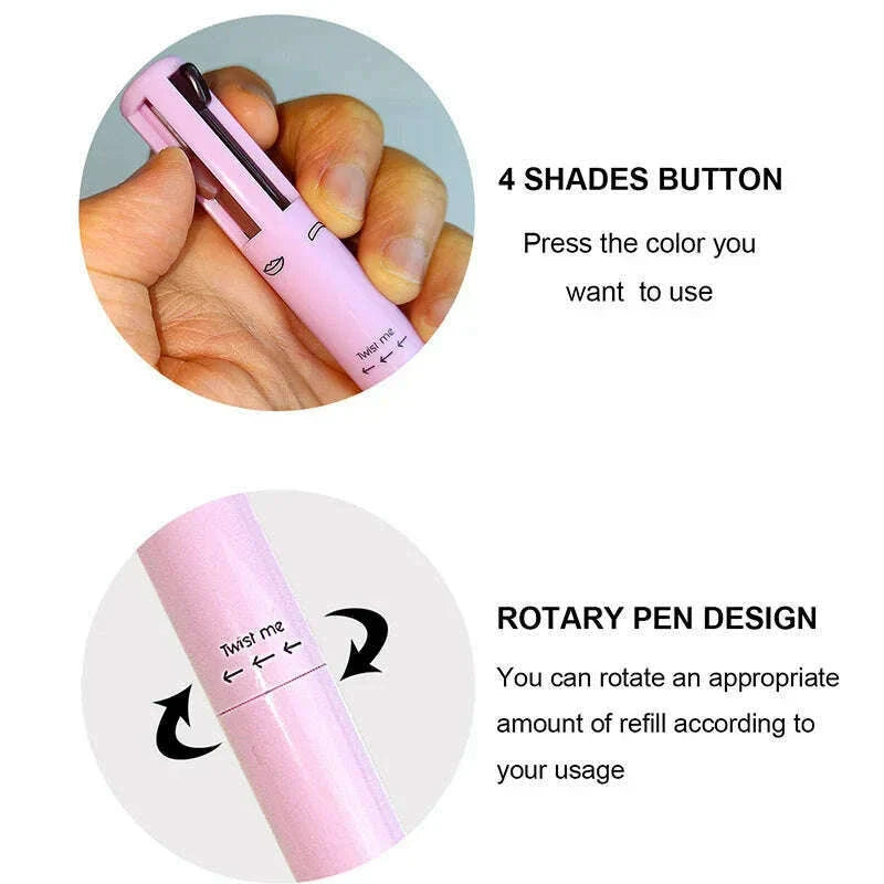 Multi-functional 4-in-1 Makeup Pencil Eyeliner Lip Liner Eyebrow Pencil Swivel Waterproof & Sweatproof Makeup Tools