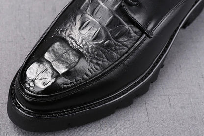 mens casual original leather tassel shoes black stylish platform shoe business wedding dress crocodile pattern footwear zapatos