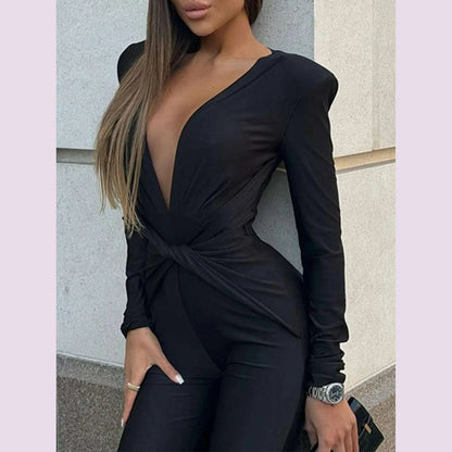 Sexy black satin bodycon jumpsuit women pants summer one pieces romper jumpsuit woman elegant long sleeve jumpsuits club outfits