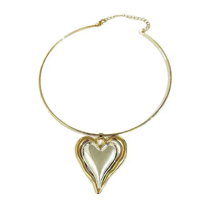 Punk Big Heart Pendant Collar Choker for Women Gold Color Charm Necklace Clavicle Chain Jewelry Ladies Trendy Party Gift