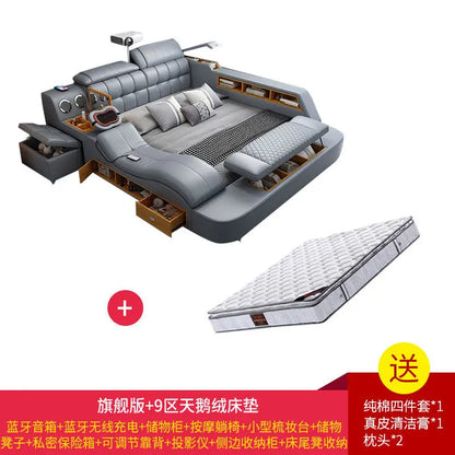Intelligent massage tatami leather bed modern simple master bedroom storage double bed size apartment wedding bed