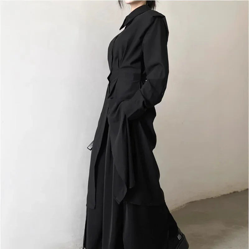 Long Waist-Cinched Coat Shirt for Men And Women Straight Leg Pants Slimming Long Shirt Dress by None( AE Stock) in Mainland Chin