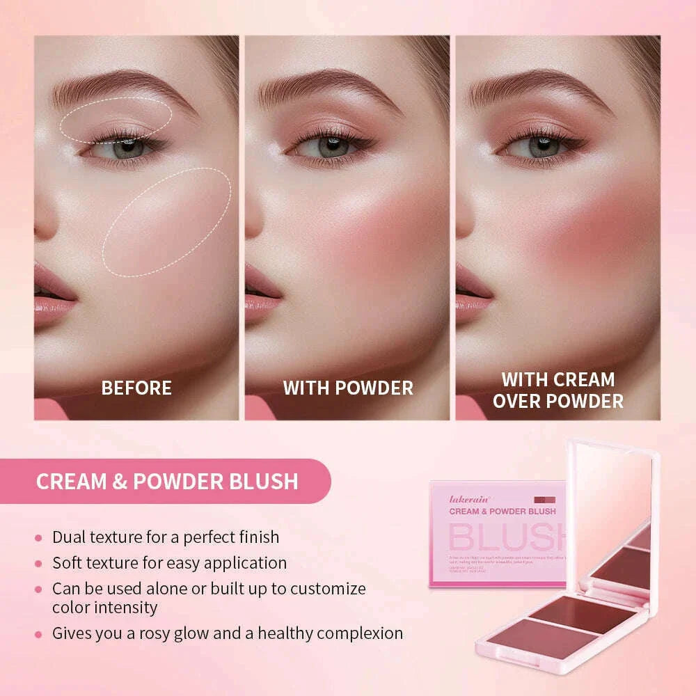 5Colors Cream & Powder Blush Matte Dewy Rosy Blush Makeup Pan Long-lasting Wearing High Pigment Natural Matte Blush Cosmtics