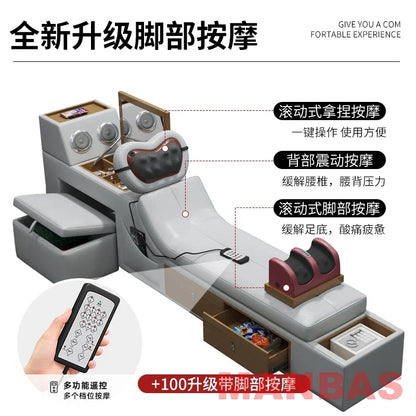 MINGDIBAO Tech Smart Bed - Genuine Leather Upholstery, Multifunctional Bed Frame, Massage, Speaker, Projector and Air Purifier