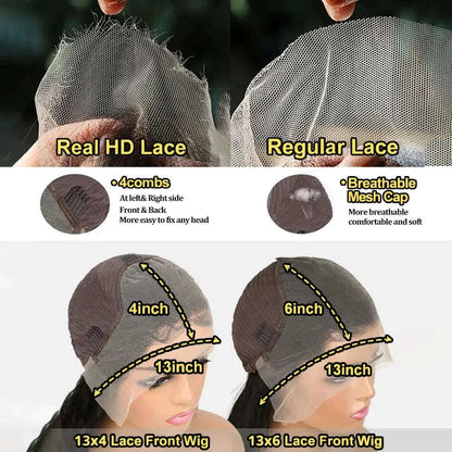 Body Wave 13x6 13x4 30 40 Inch Brazilian 200 250 Density Pre Plucked HD Lace Frontal Human Hair Wig Lace Front Glueless Wigs