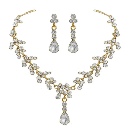 Fashion Crystal Bridal Wedding Jewelry Sets Women Gold Color Rhinestone Necklace Long Earrings Set Dress Accessories Bridesmaids